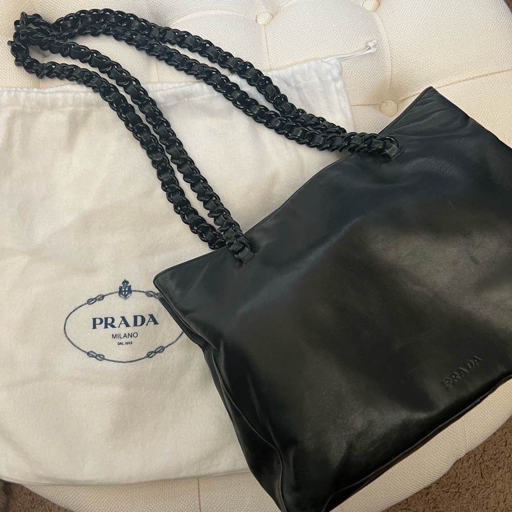 PRADA lambskin leather bag with double acrylic & lambskin leather straps